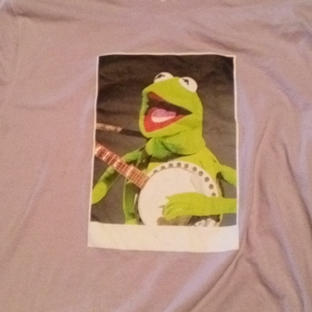 Light purple long sleeve shirt with kurmet the frog on the front size medium